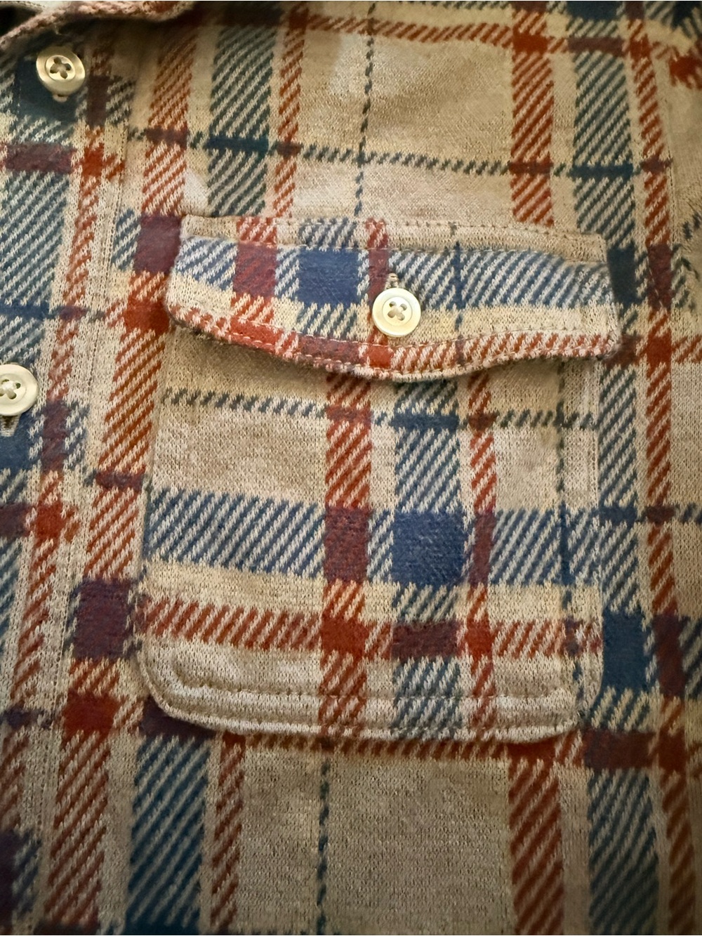 Crewcuts Beige Plaid Flannel Button-Down Shirt with Blue & Rust Stripes - Picture 3 of 5